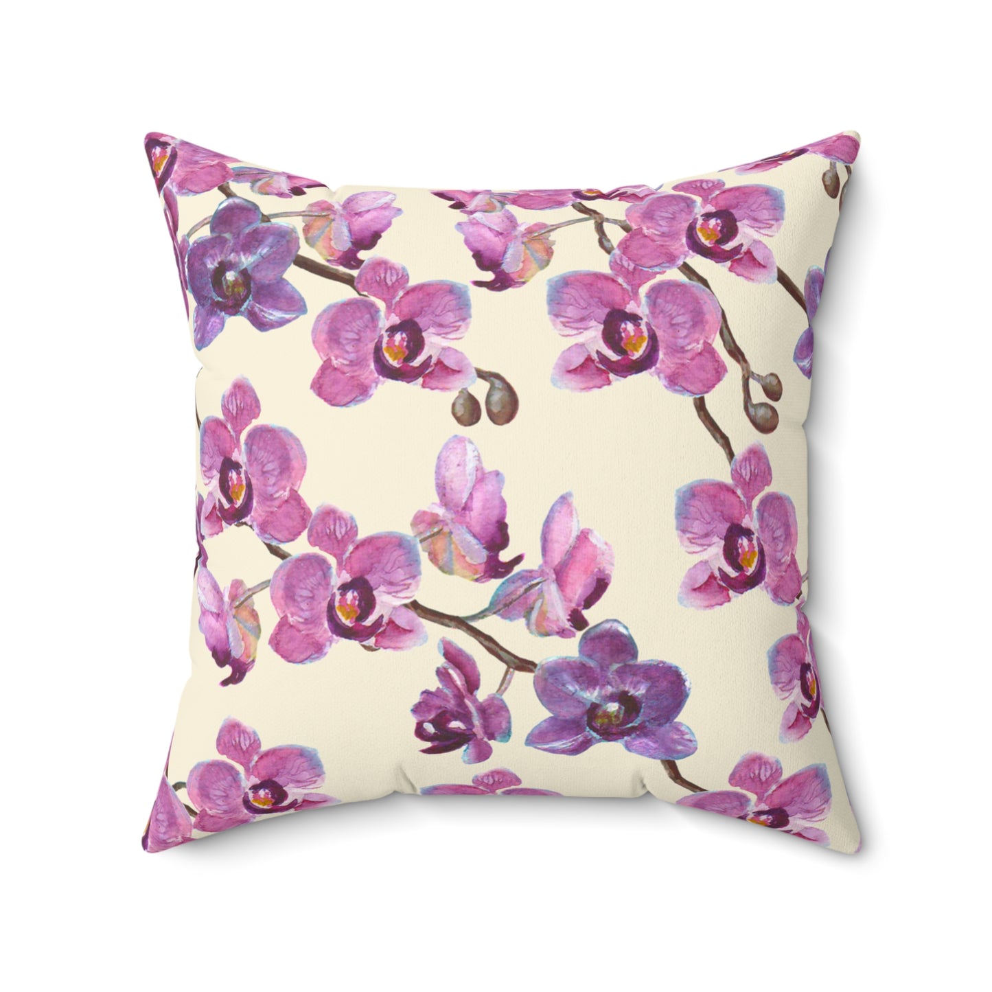 Vanilla Orchid Printed Square Pillow Cover with Insert - Multiple Sizes (14"x14", 16"x16", 18"x18", 20"x20"), Includes insert and zipper closure