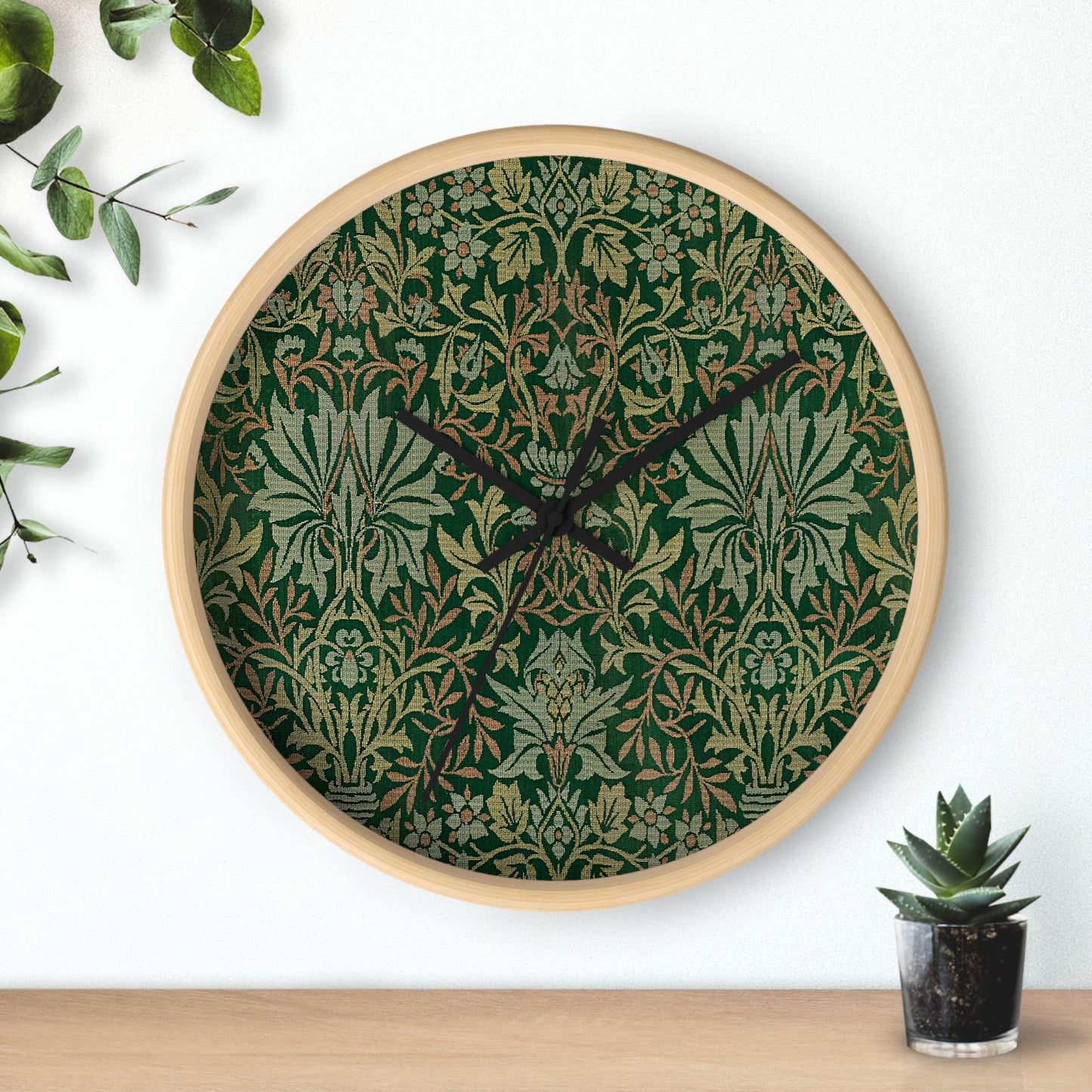 Flower Garden Wall Clock - Select from Black, White or Natural Wood Color