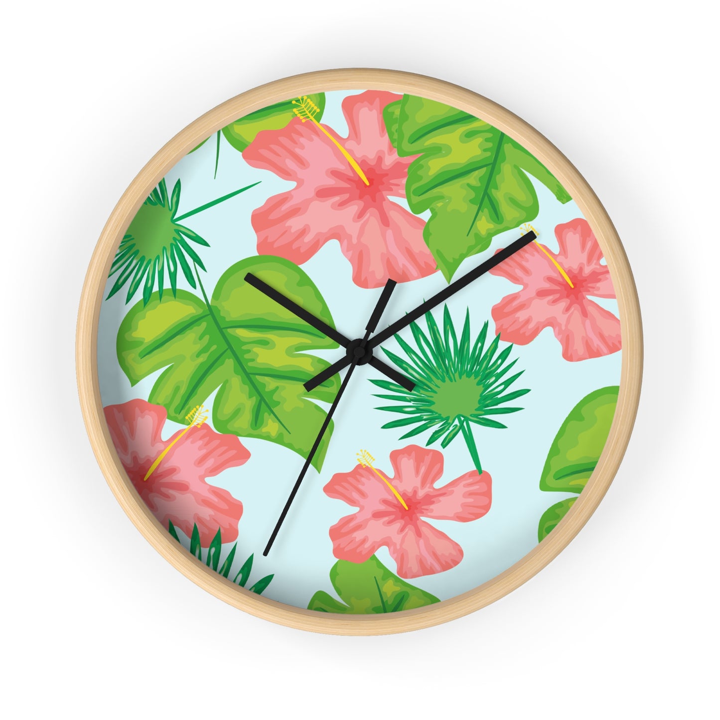 Tropical Island Wall Clock - Select from Black, White or Natural Wood Color