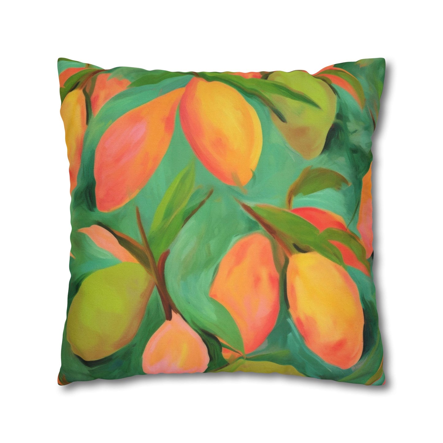 Mangoes Printed Square Pillow Cover (no insert) - Multiple Sizes (14"x14", 16"x16", 18"x18", 20"x20"), Includes zipper closure