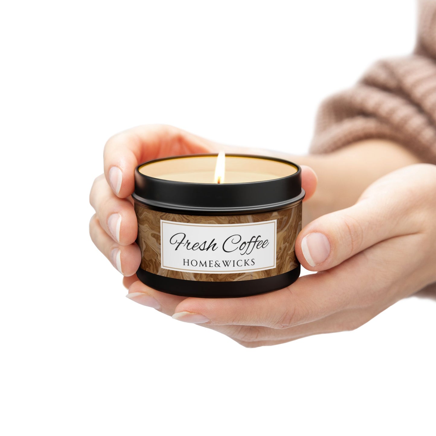 Fresh Coffee Scented Coconut Soy Wax Candle, 4 oz. Black Tin Jar with Lid - Cozy Home Decor, Garamond, Aromatherapy Gift, Relaxing Coffee Candle