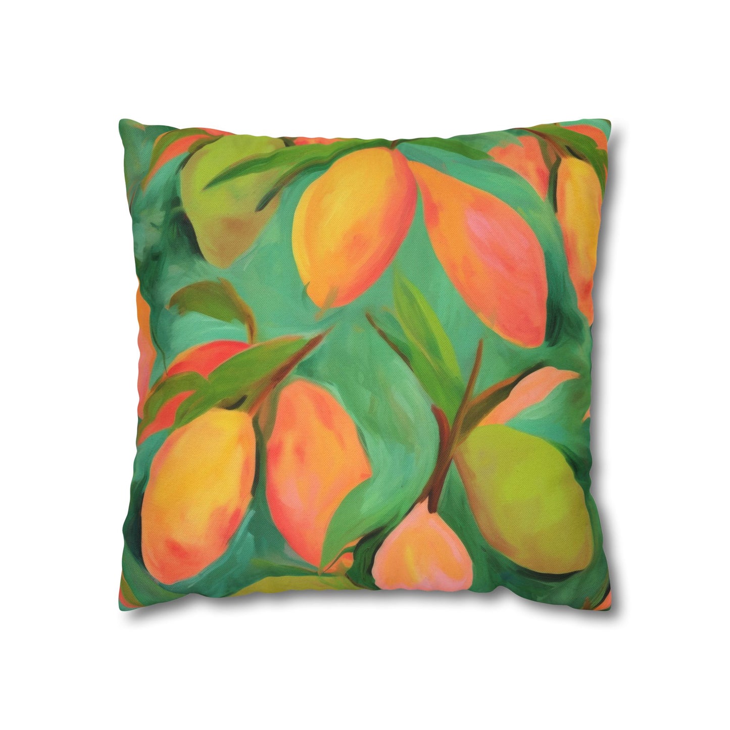 Mangoes Printed Square Pillow Cover (no insert) - Multiple Sizes (14"x14", 16"x16", 18"x18", 20"x20"), Includes zipper closure