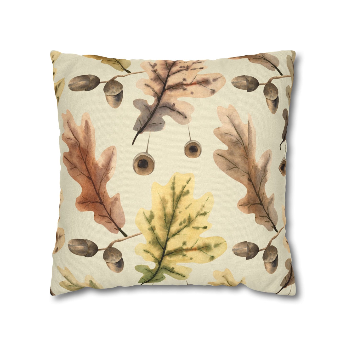 Oak Leaves Printed Square Pillow Cover (no insert) - Multiple Sizes (14"x14", 16"x16", 18"x18", 20"x20"), Includes zipper closure