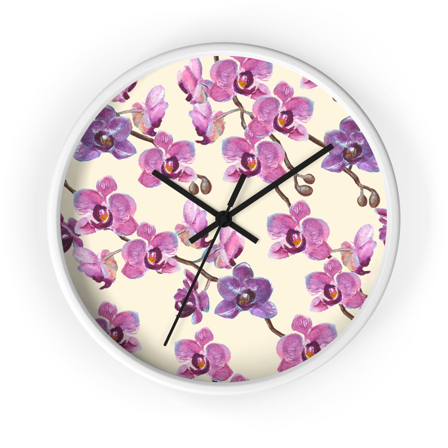 Vanilla Orchid Wall Clock - Select from Black, White or Natural Wood Color