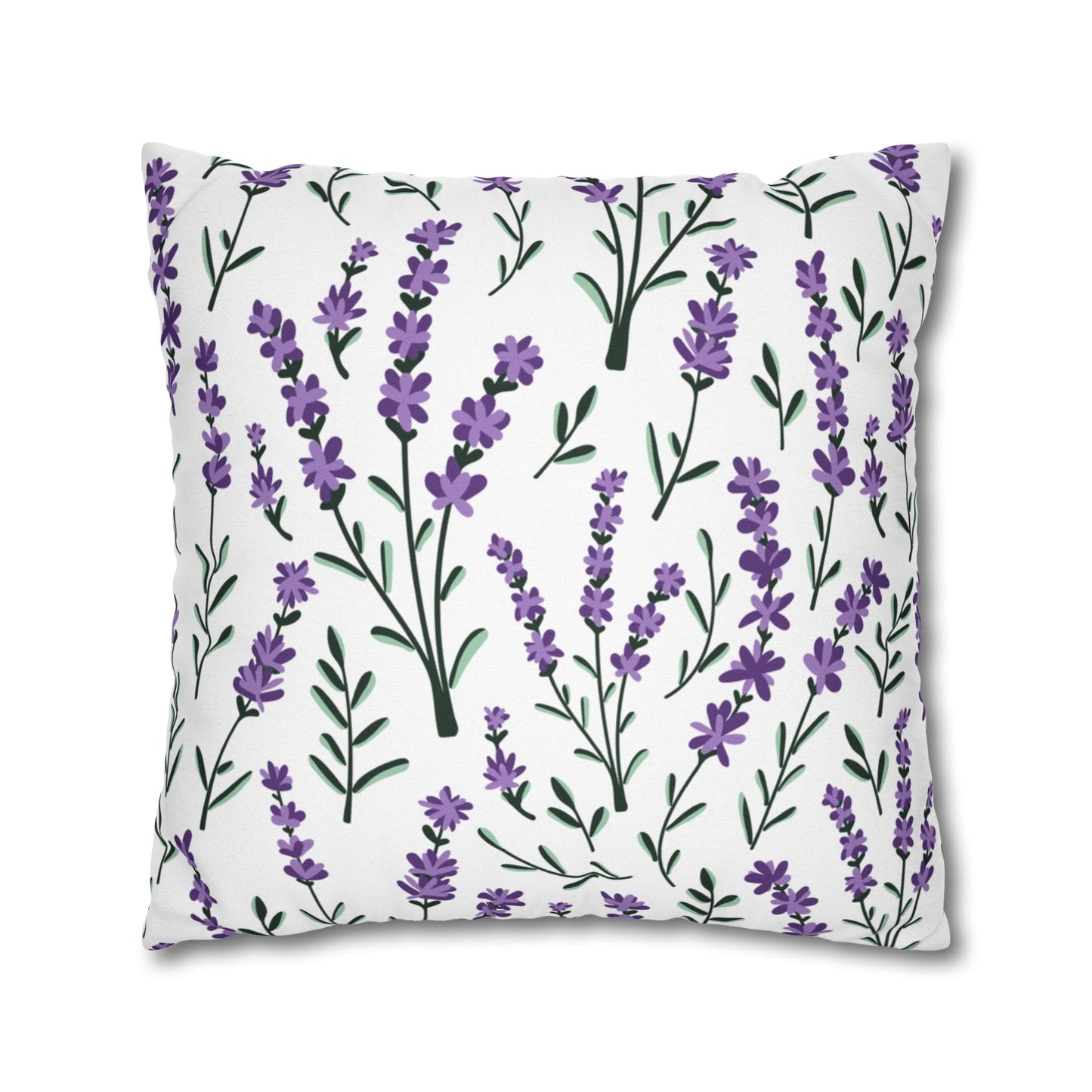 Lavender White Printed Square Pillow Cover (no insert) - Multiple Sizes (14"x14", 16"x16", 18"x18", 20"x20"), Includes zipper closure