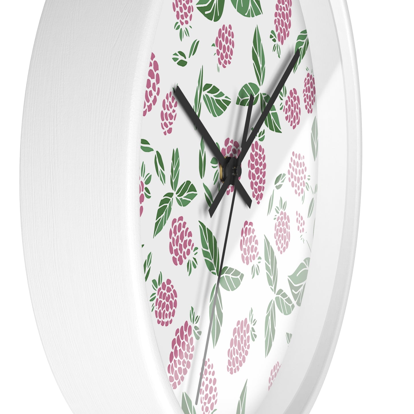 Pink Berry Wall Clock - Select from Black, White or Natural Wood Color