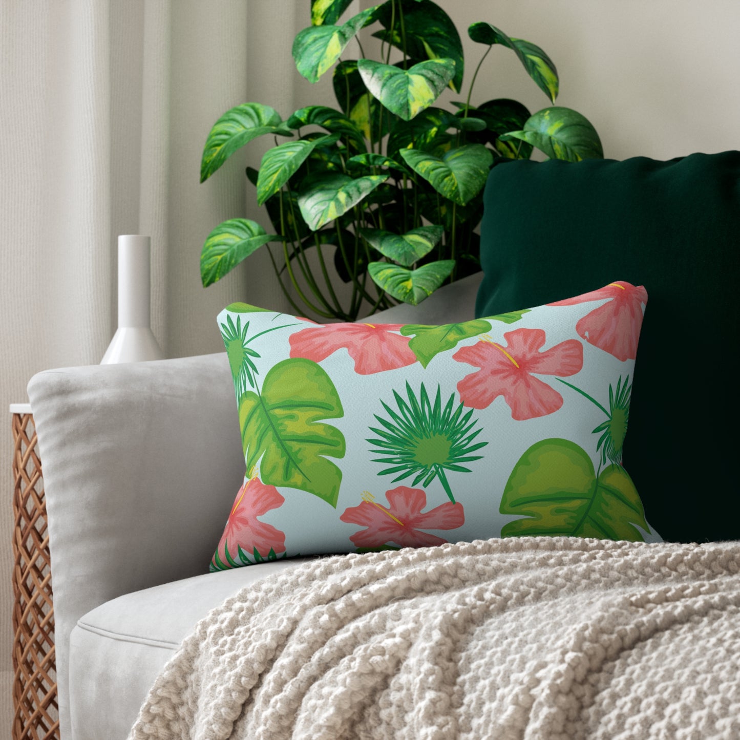 Tropical Island Printed Lumbar Pillow with Insert (20" x 14") - Includes insert and zipper closure