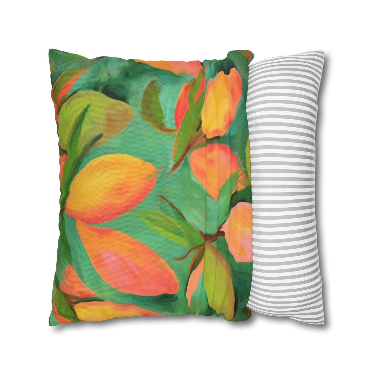 Mangoes Printed Square Pillow Cover (no insert) - Multiple Sizes (14"x14", 16"x16", 18"x18", 20"x20"), Includes zipper closure