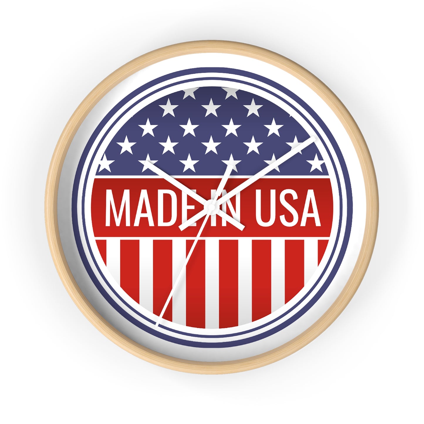 Made in USA Wall Clock - Select from Black, White or Natural Wood Frame Color - Patriotic Wall Clock - Made in USA Design, Home Decor, Americana Gift, Unique Wall Art, Independence Day Decoration