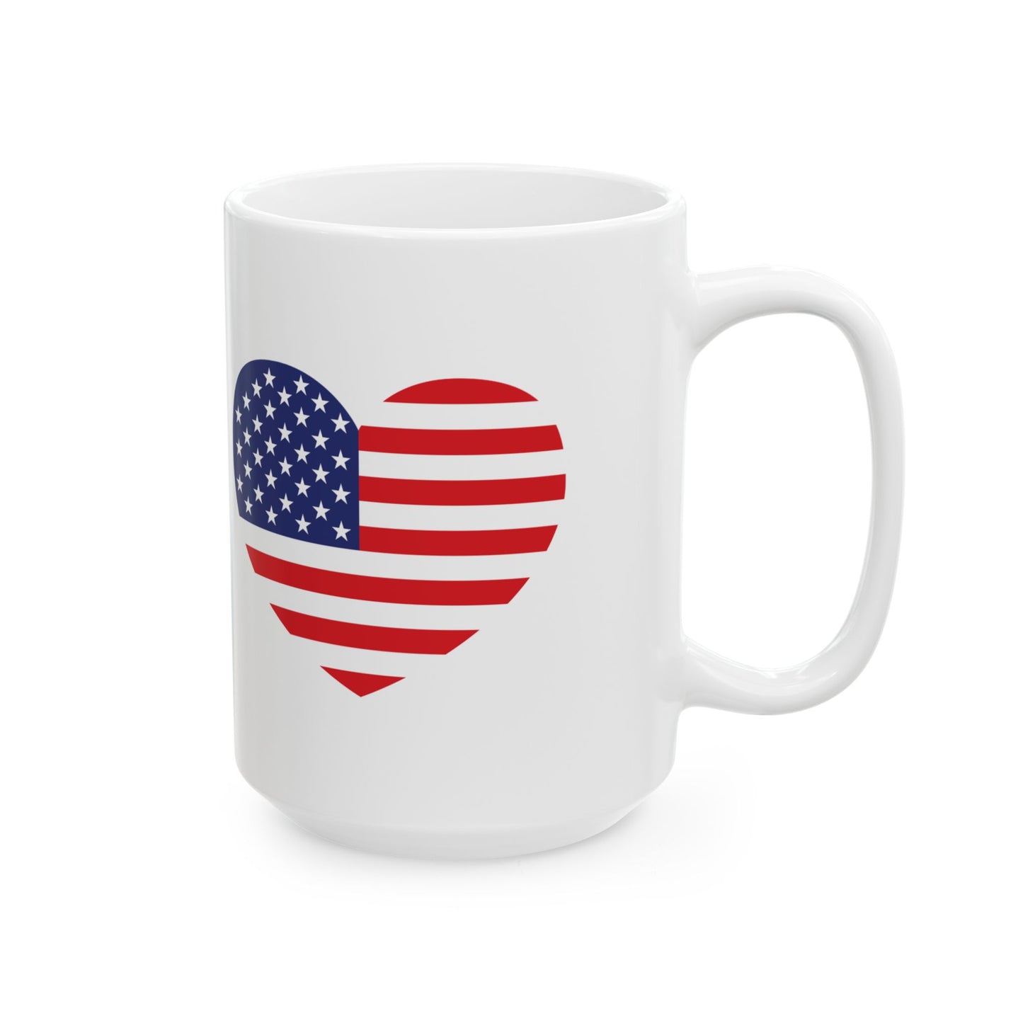 American Flag Heart Mug - 11 oz. & 15 oz. size options - Patriotic Heart Ceramic Mug, Independence Day Gift, Patriotic Coffee Cup, Love USA Drinkware