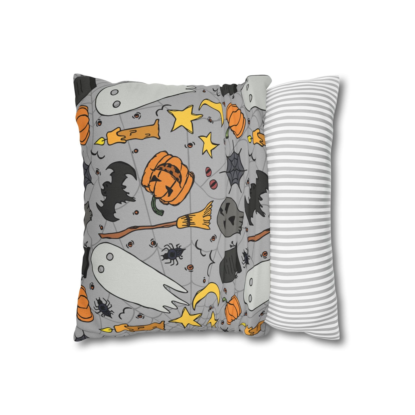Halloween Fun Printed Square Pillow Cover (no insert) - Multiple Sizes (14"x14", 16"x16", 18"x18", 20"x20"), Includes insert and zipper closure - Halloween Ghosts Decorative Pillowcase, Spooky Home Decor, Halloween Accent Throw Pillowcase