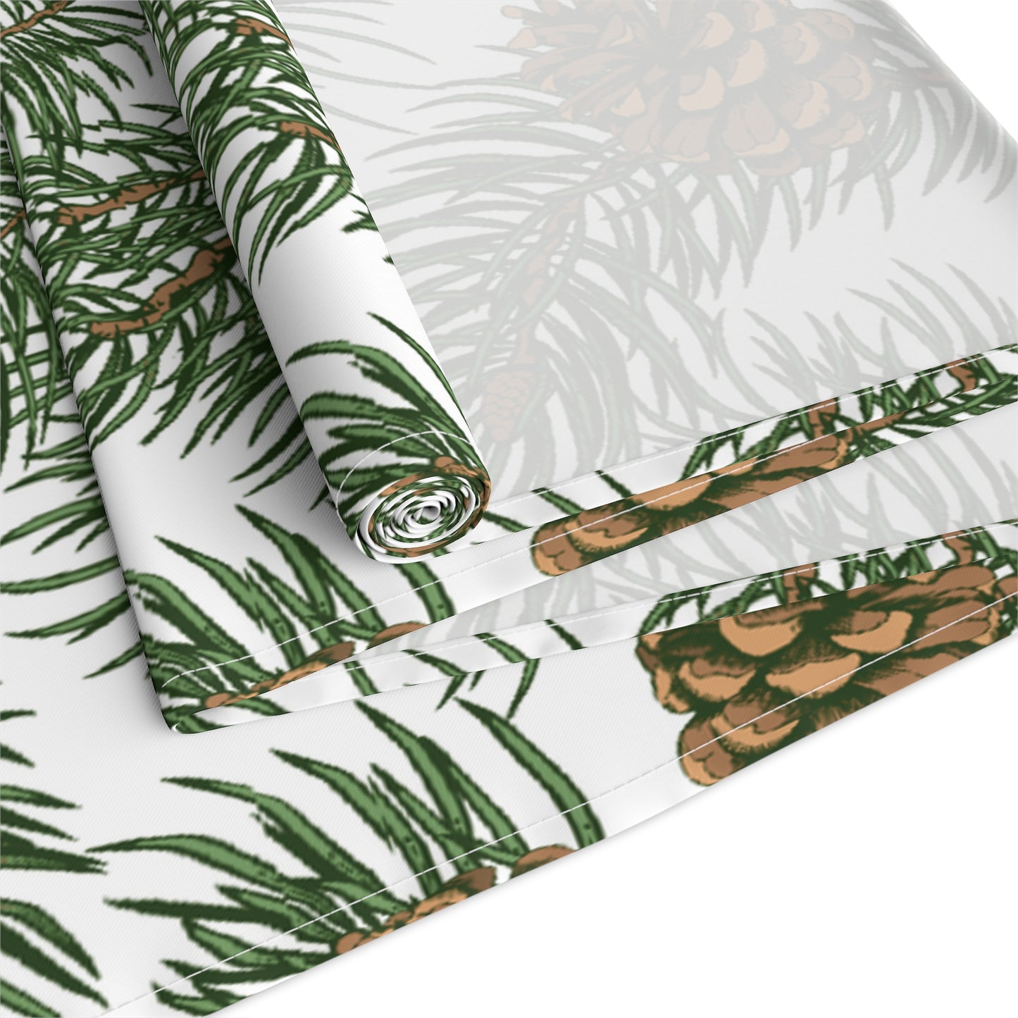 Needles & Cones Table Runner - 16" x 72" or 16" x 90" Size Options - Christmas Table Runner, Winter Table Decor, Holiday Table Runner - Cotton Twill or Polyester choices