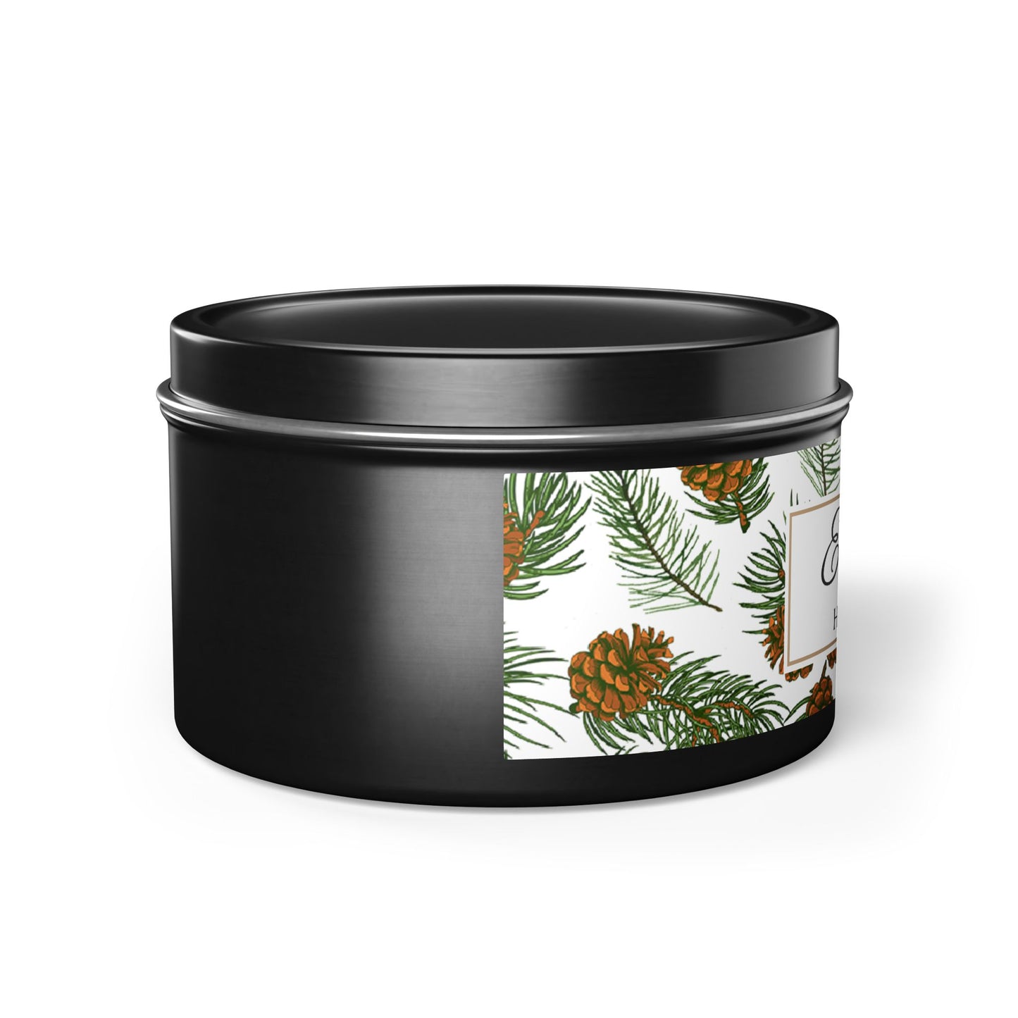 Evergreen Scented Coconut Soy Wax Candle, 8 oz. Black Tin Jar with Lid - Winter Home Decor, Seasonal Candles for Holiday Celebrations, Christmas Candle