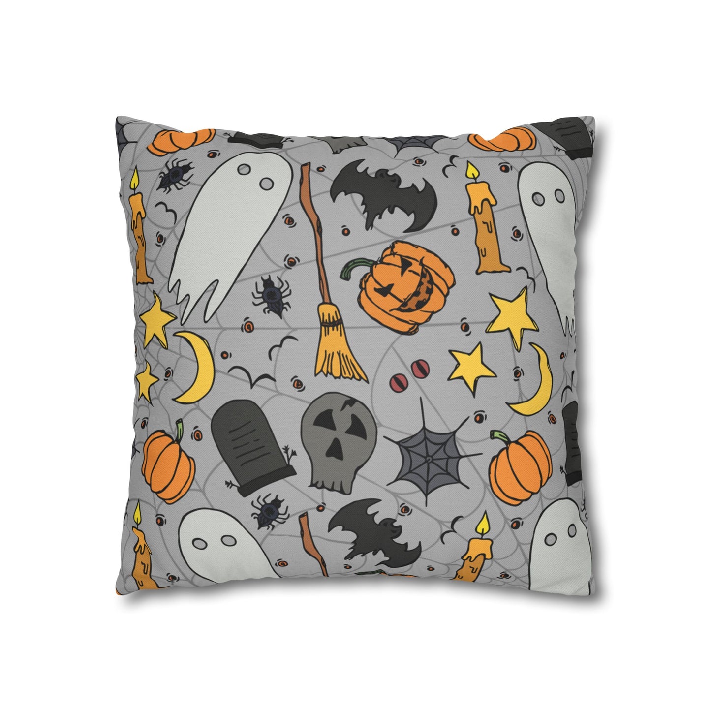 Halloween Fun Printed Square Pillow Cover (no insert) - Multiple Sizes (14"x14", 16"x16", 18"x18", 20"x20"), Includes insert and zipper closure - Halloween Ghosts Decorative Pillowcase, Spooky Home Decor, Halloween Accent Throw Pillowcase