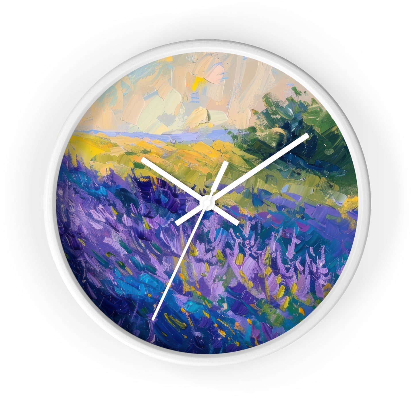 Lavender Fields Wall Clock - Select from Black, White or Natural Wood Color
