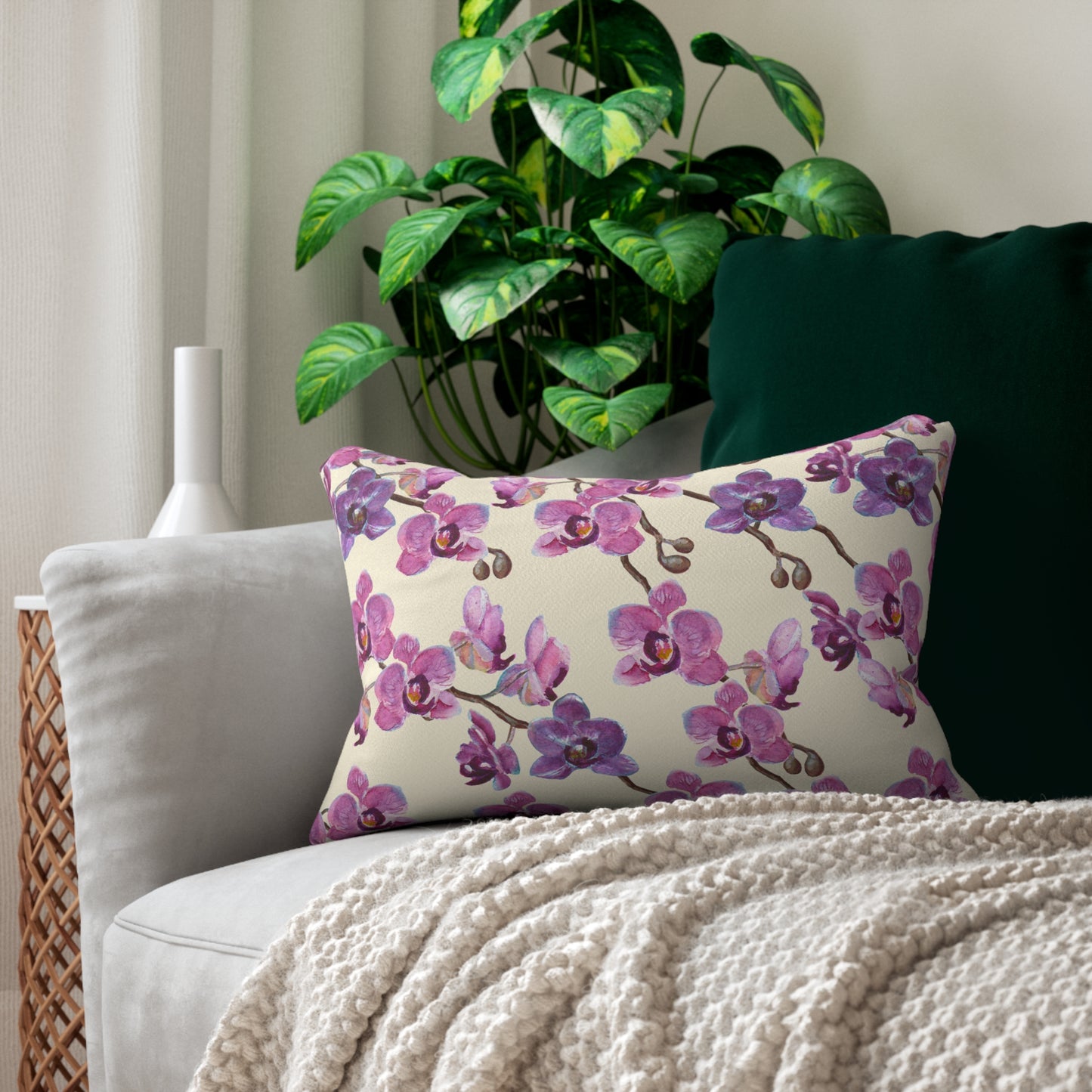 Vanilla Orchid Printed Lumbar Pillow with Insert (20" x 14") - Includes insert and zipper closure