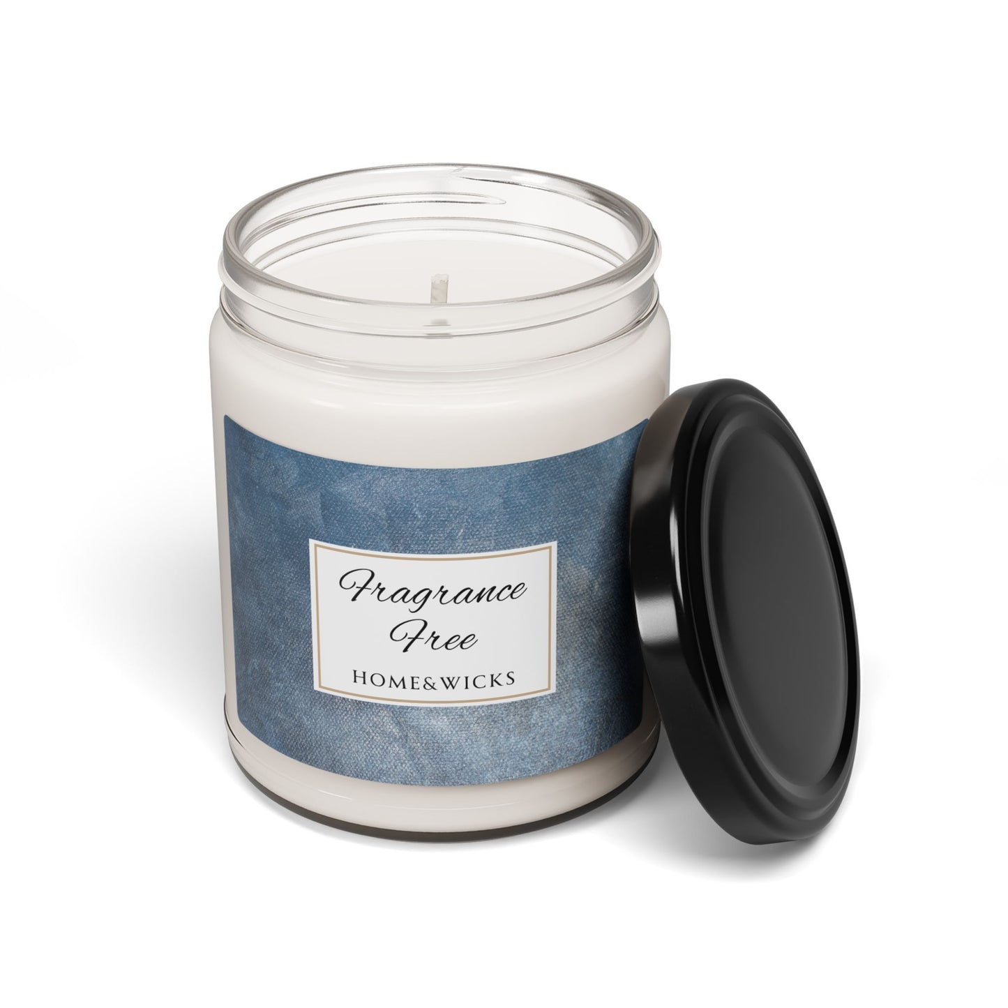 Unscented, Fragrance Free Soy Wax Candle, 9 oz. Clear Jar with Black Lid - Cotton Wicked