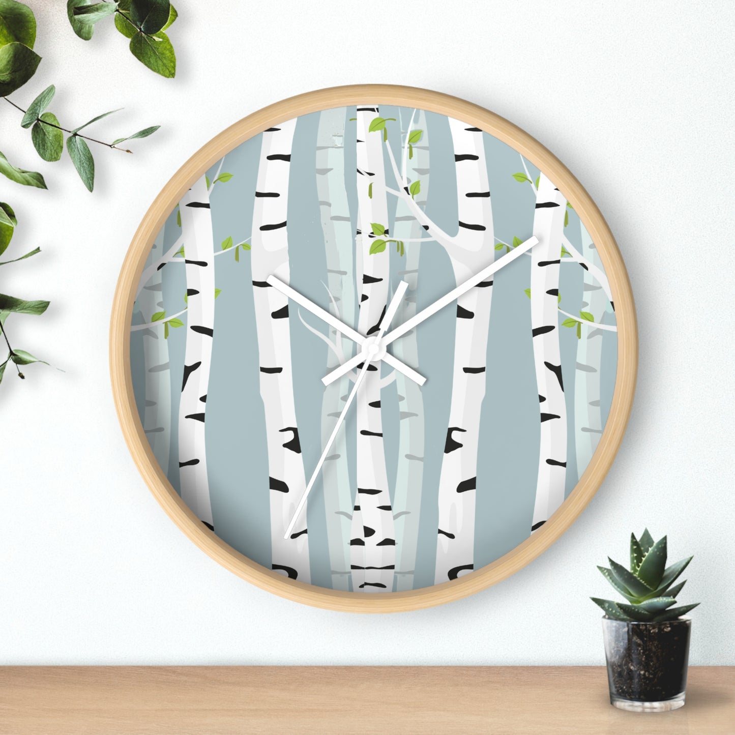 White Birch Wall Clock - Select from Black, White or Natural Wood Color