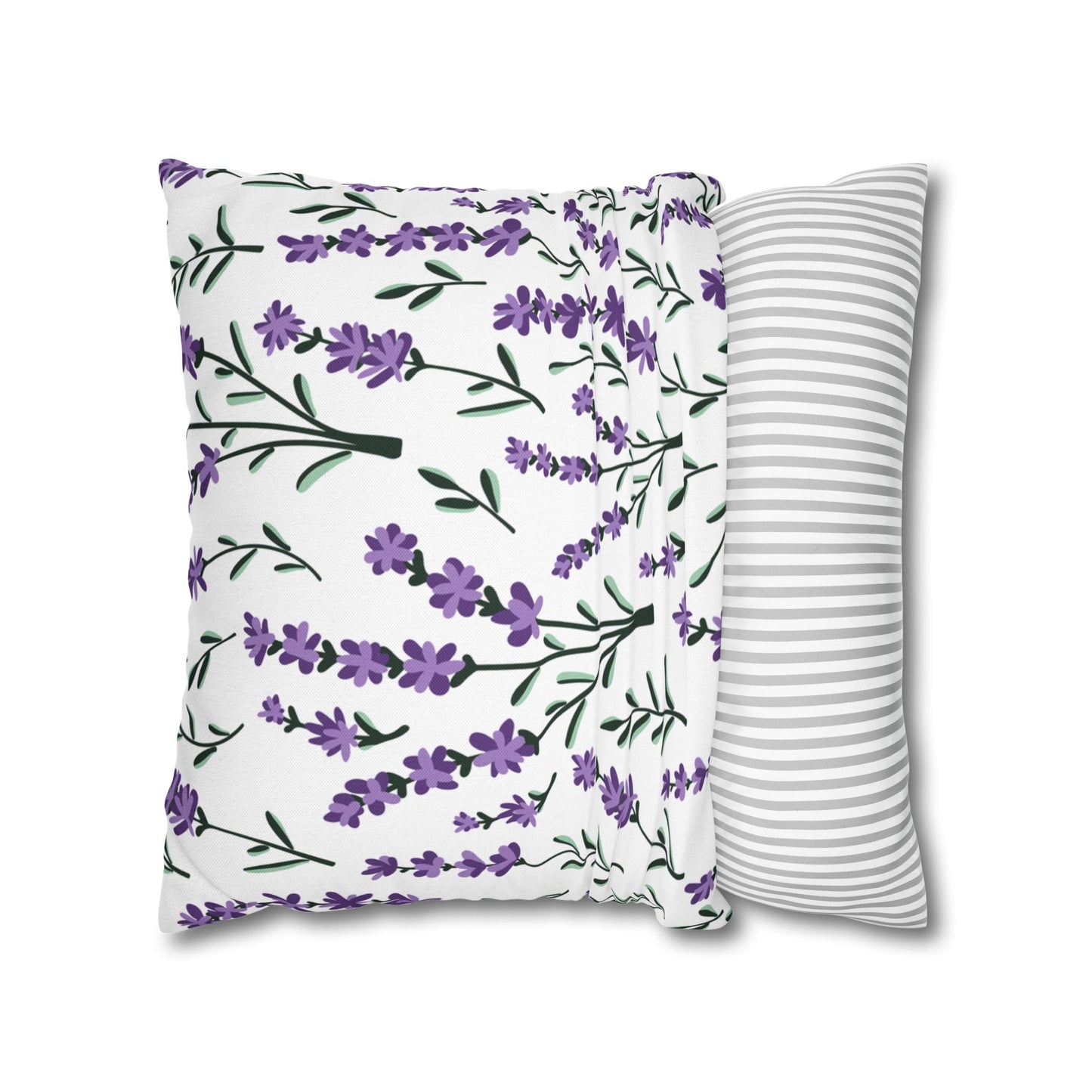 Lavender White Printed Square Pillow Cover (no insert) - Multiple Sizes (14"x14", 16"x16", 18"x18", 20"x20"), Includes zipper closure