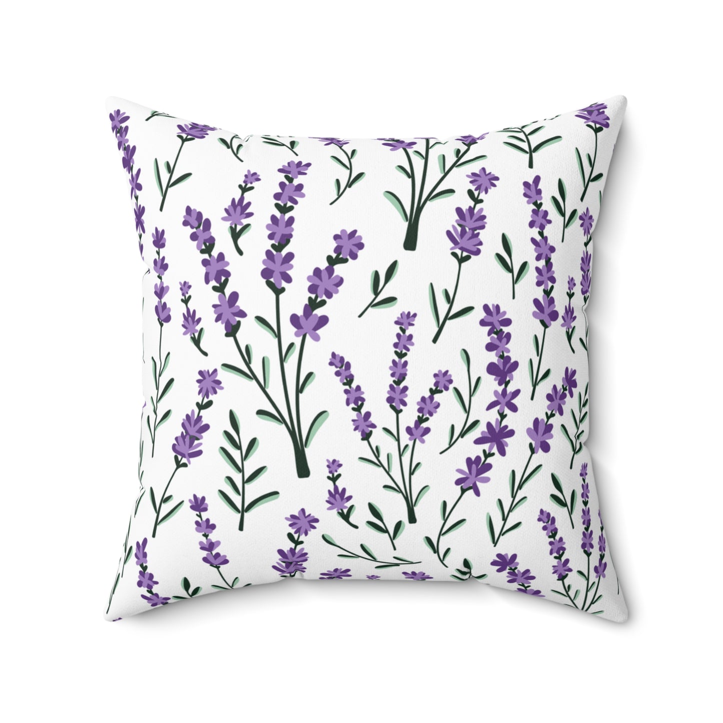 Lavender White Printed Square Pillow Cover with Insert - Multiple Sizes (14"x14", 16"x16", 18"x18", 20"x20"), Includes insert and zipper closure
