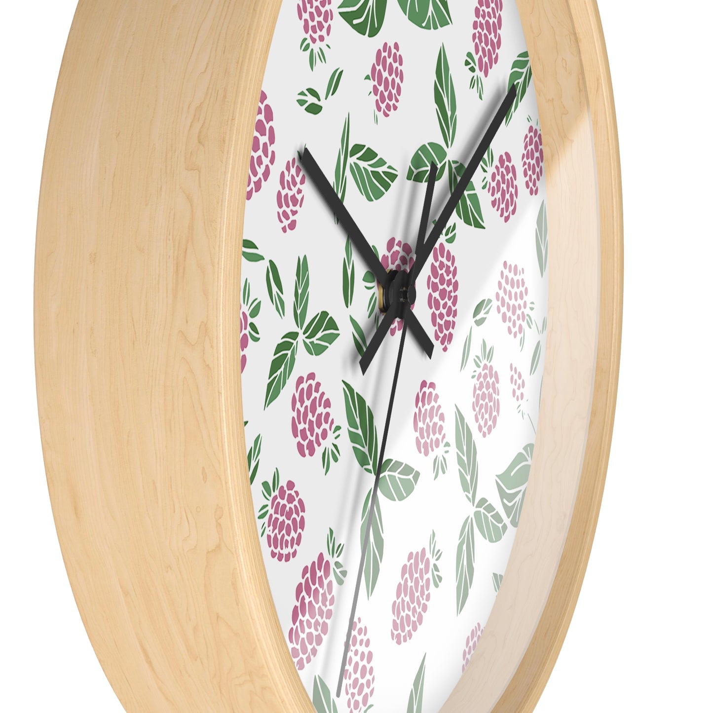 Pink Berry Wall Clock - Select from Black, White or Natural Wood Color