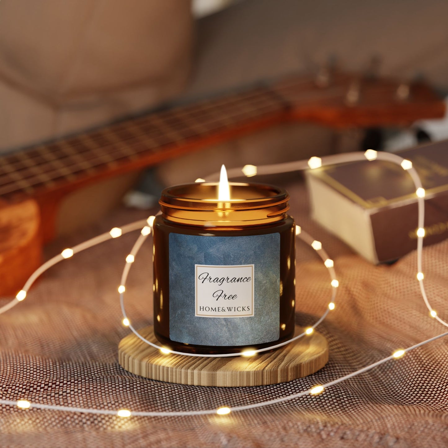 Unscented, Fragrance Free Soy Wax Candle, 4 oz. Amber Jar with Black Lid - Cotton Wicked