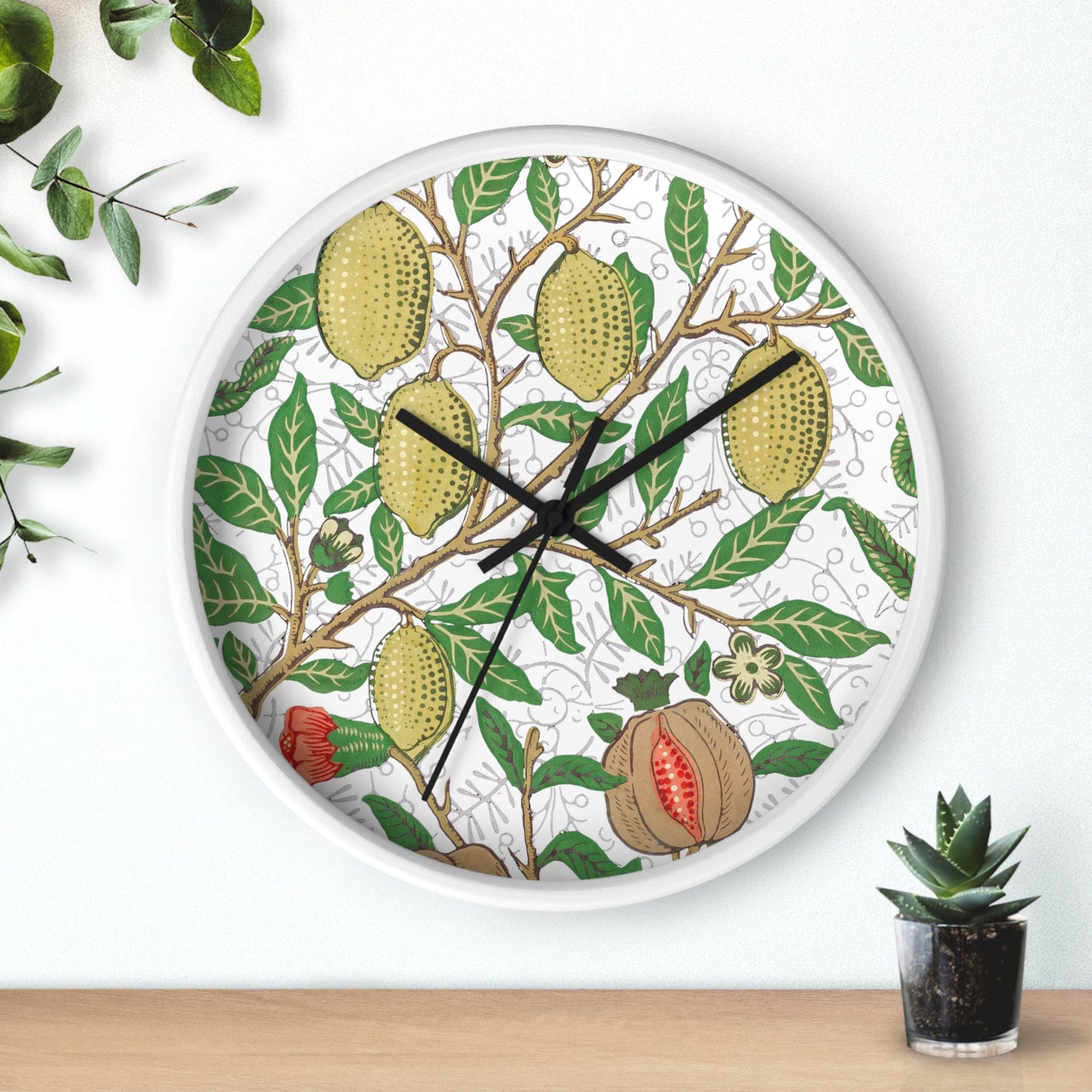 Lemon Verbena Wall Clock - Select from Black, White or Natural Wood Color