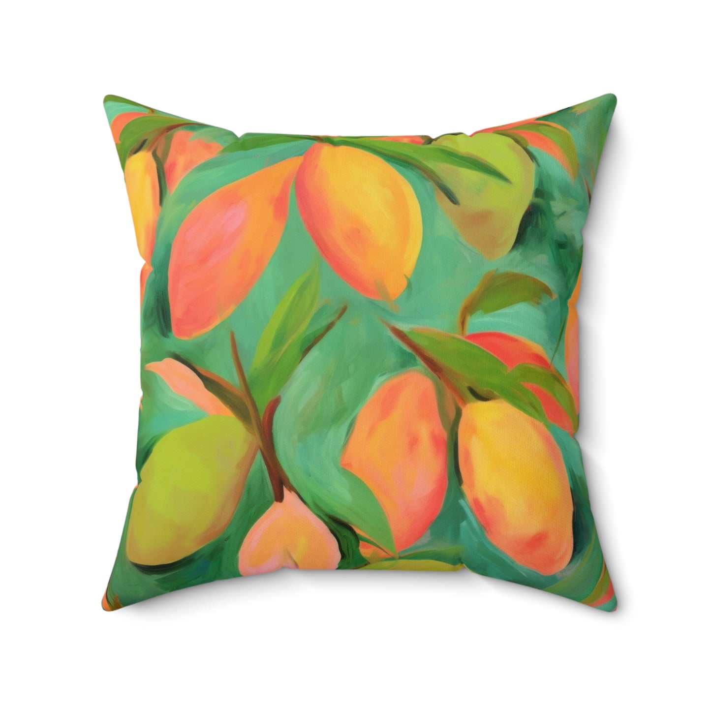 Mangoes Printed Square Pillow Cover with Insert - Multiple Sizes (14"x14", 16"x16", 18"x18", 20"x20"), Includes insert and zipper closure