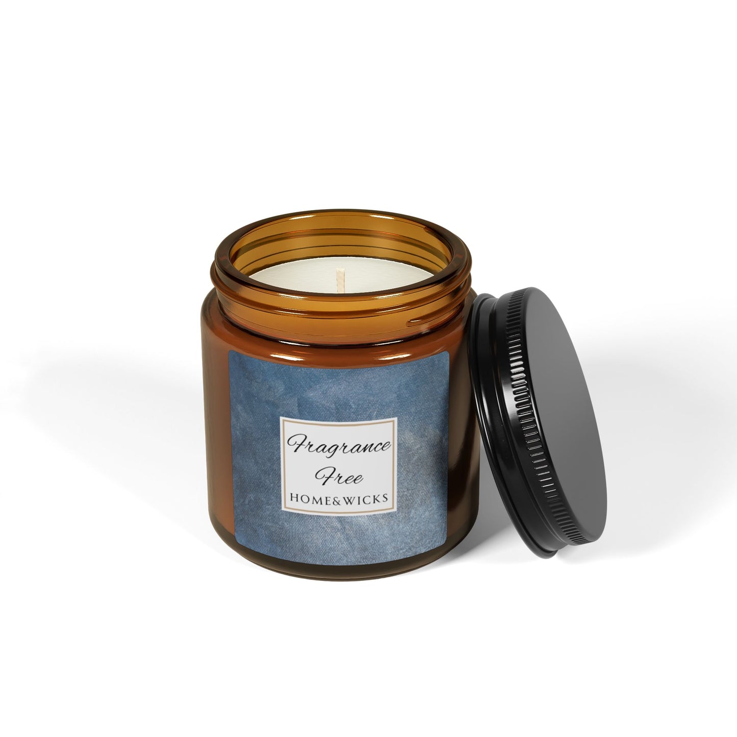Unscented, Fragrance Free Soy Wax Candle, 4 oz. Amber Jar with Black Lid - Cotton Wicked
