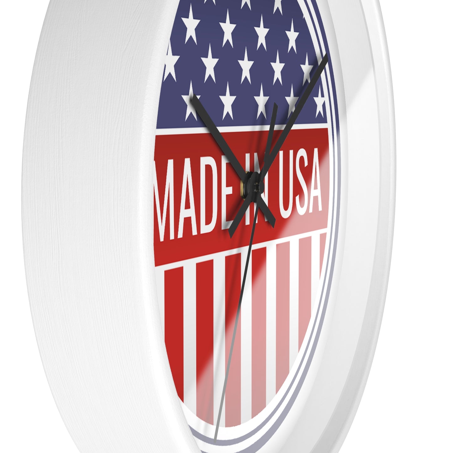 Made in USA Wall Clock - Select from Black, White or Natural Wood Frame Color - Patriotic Wall Clock - Made in USA Design, Home Decor, Americana Gift, Unique Wall Art, Independence Day Decoration