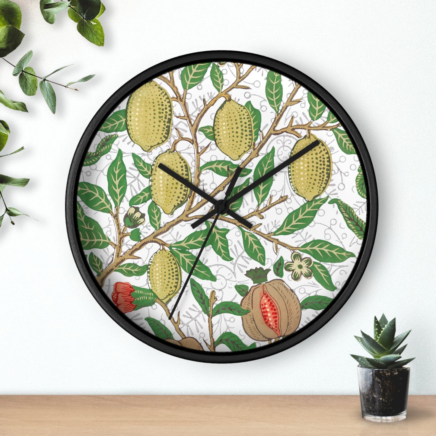 Lemon Verbena Wall Clock - Select from Black, White or Natural Wood Color