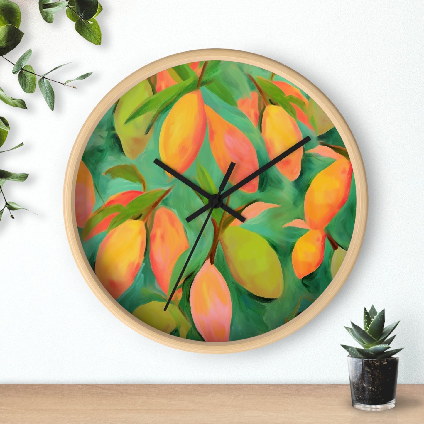 Mangoes Wall Clock - Select from Black, White or Natural Wood Color