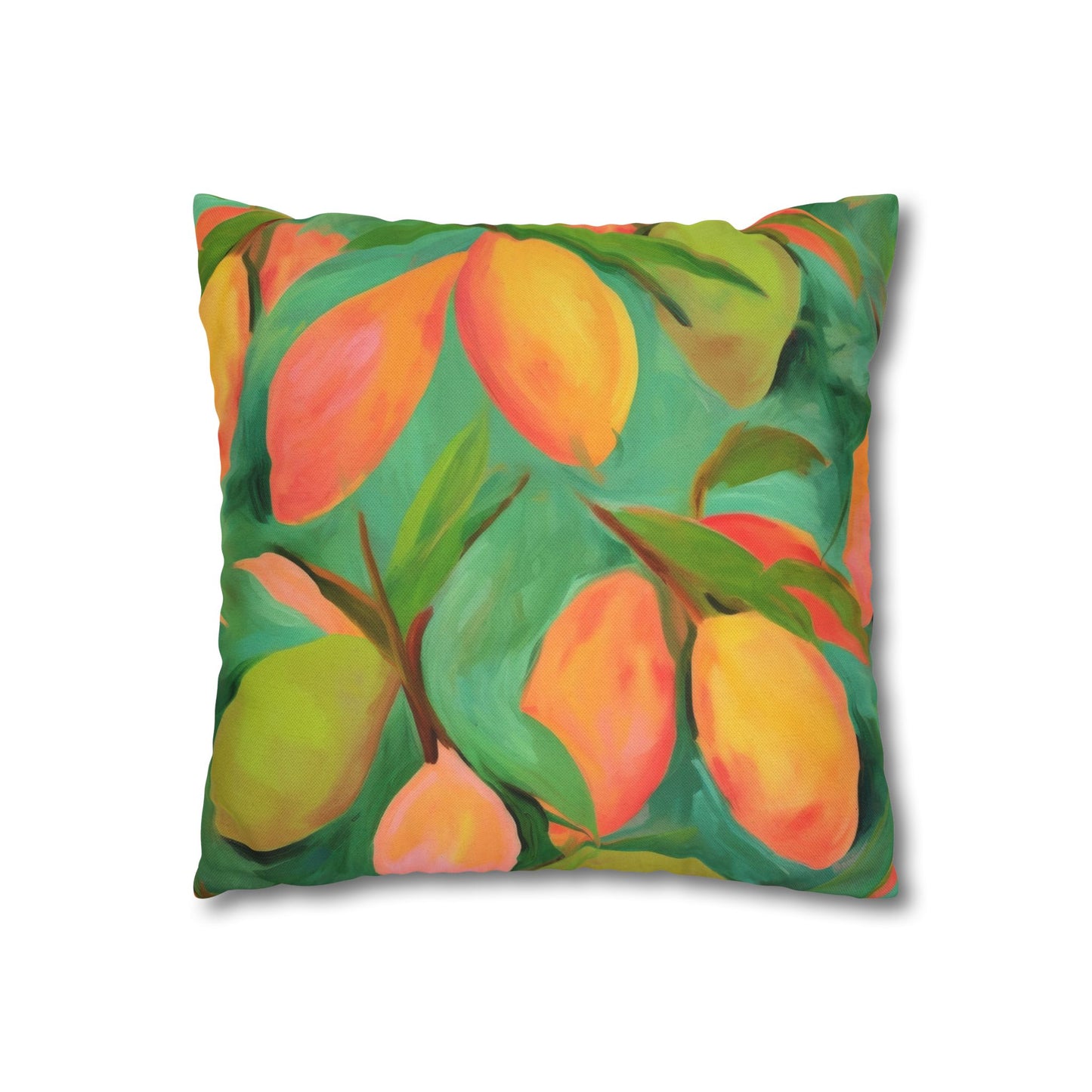 Mangoes Printed Square Pillow Cover (no insert) - Multiple Sizes (14"x14", 16"x16", 18"x18", 20"x20"), Includes zipper closure