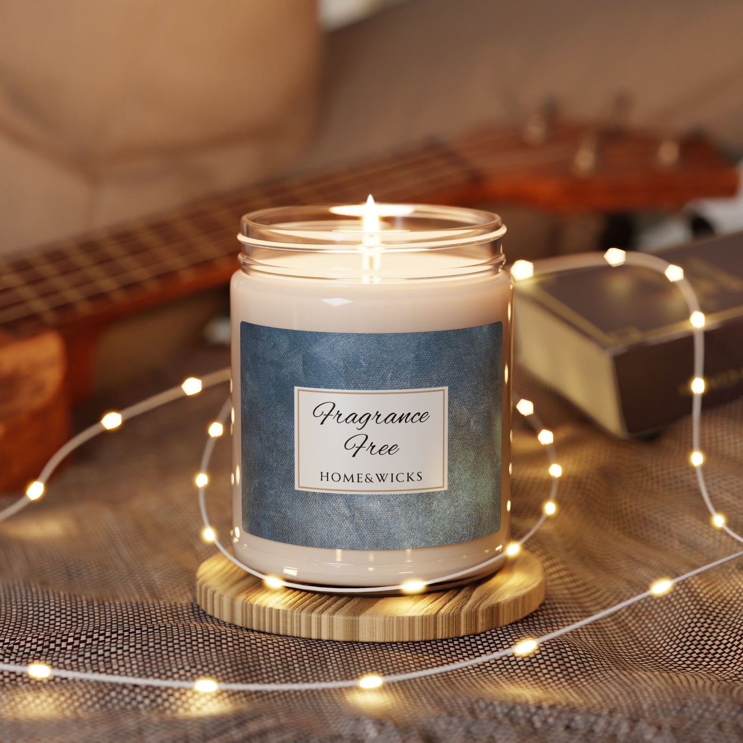 Unscented, Fragrance Free Soy Wax Candle, 9 oz. Clear Jar with Black Lid - Cotton Wicked