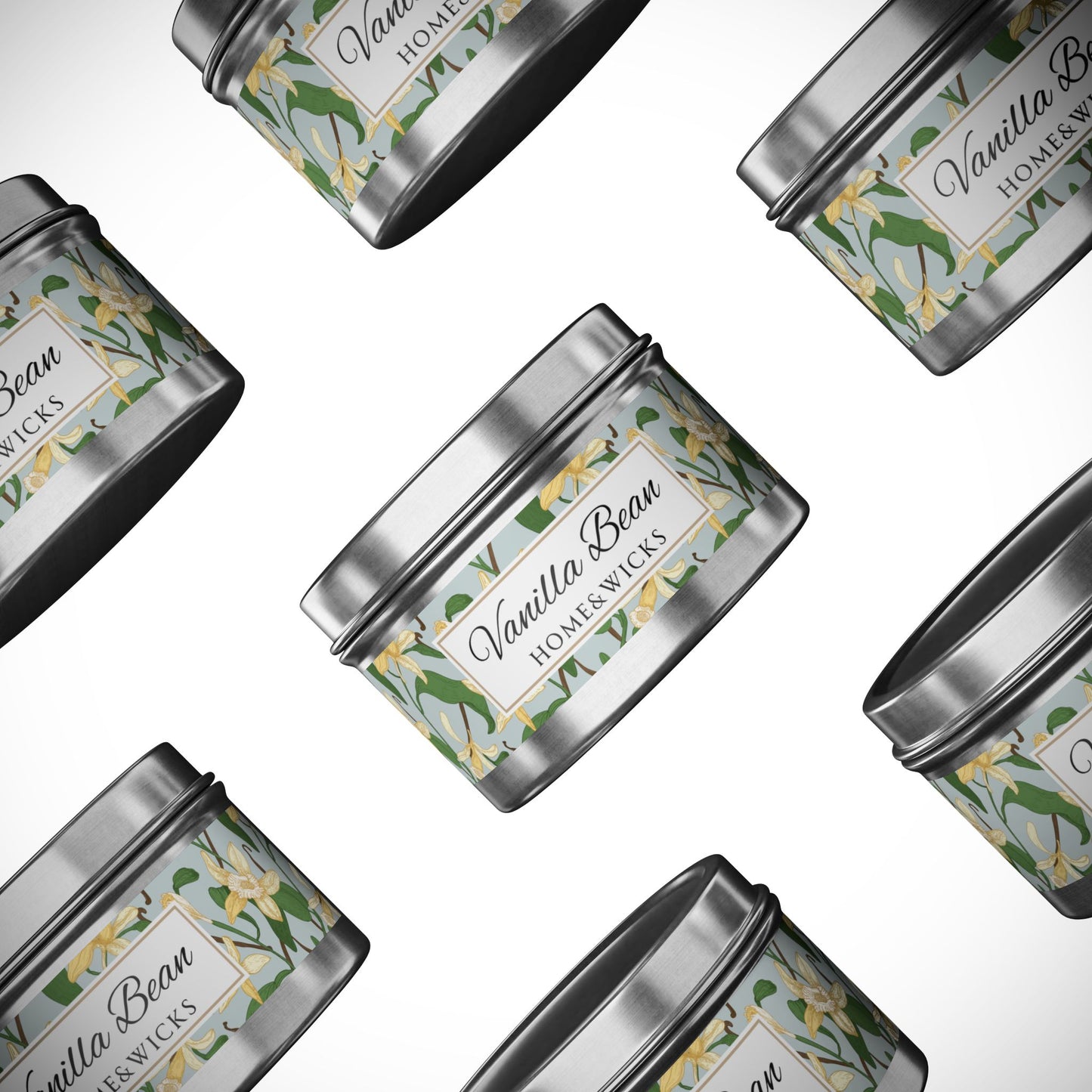 Vanilla Bean Scented Coconut Soy Wax Candle, 8 oz. Silver Tin Jar with Lid - Relaxing Vanilla Candle, Gift for Her, Vanilla Aromatherapy