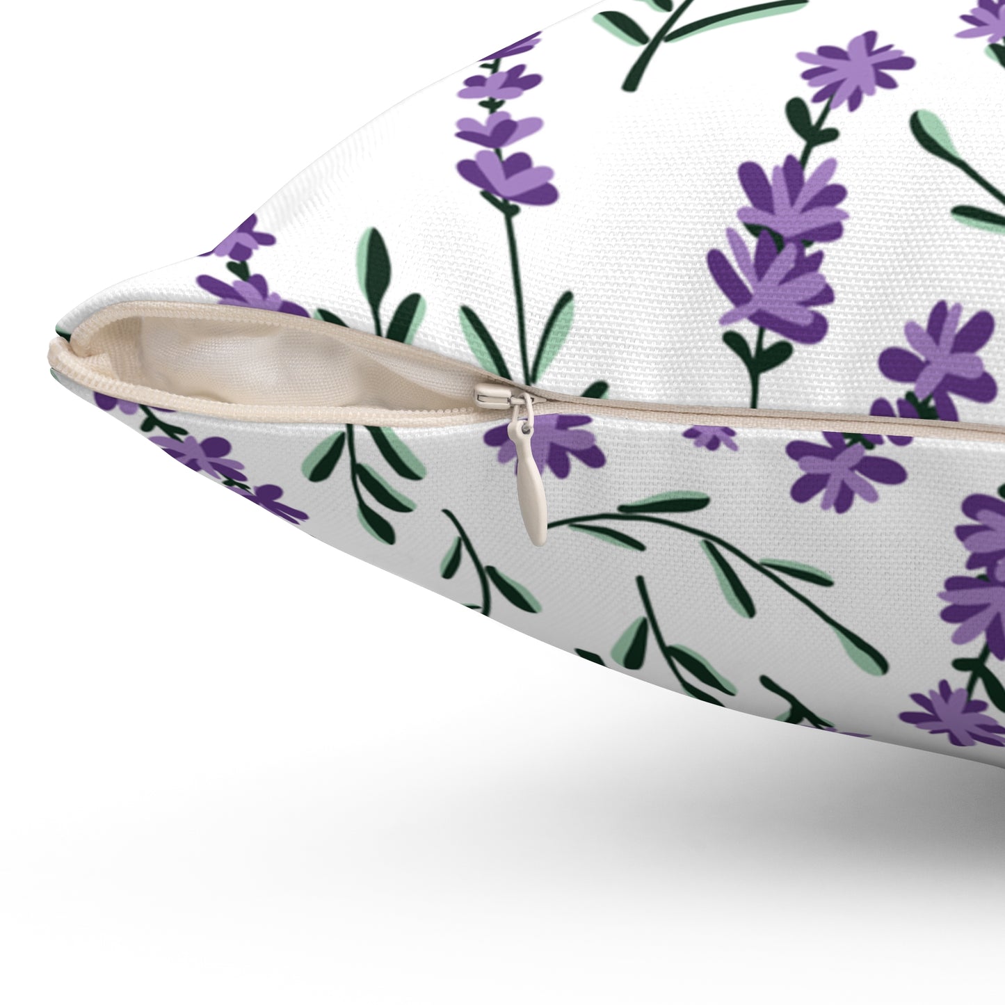 Lavender White Printed Square Pillow Cover with Insert - Multiple Sizes (14"x14", 16"x16", 18"x18", 20"x20"), Includes insert and zipper closure