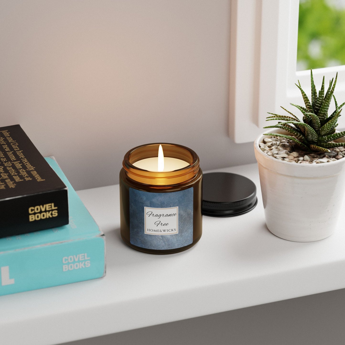 Unscented, Fragrance Free Soy Wax Candle, 4 oz. Amber Jar with Black Lid - Cotton Wicked