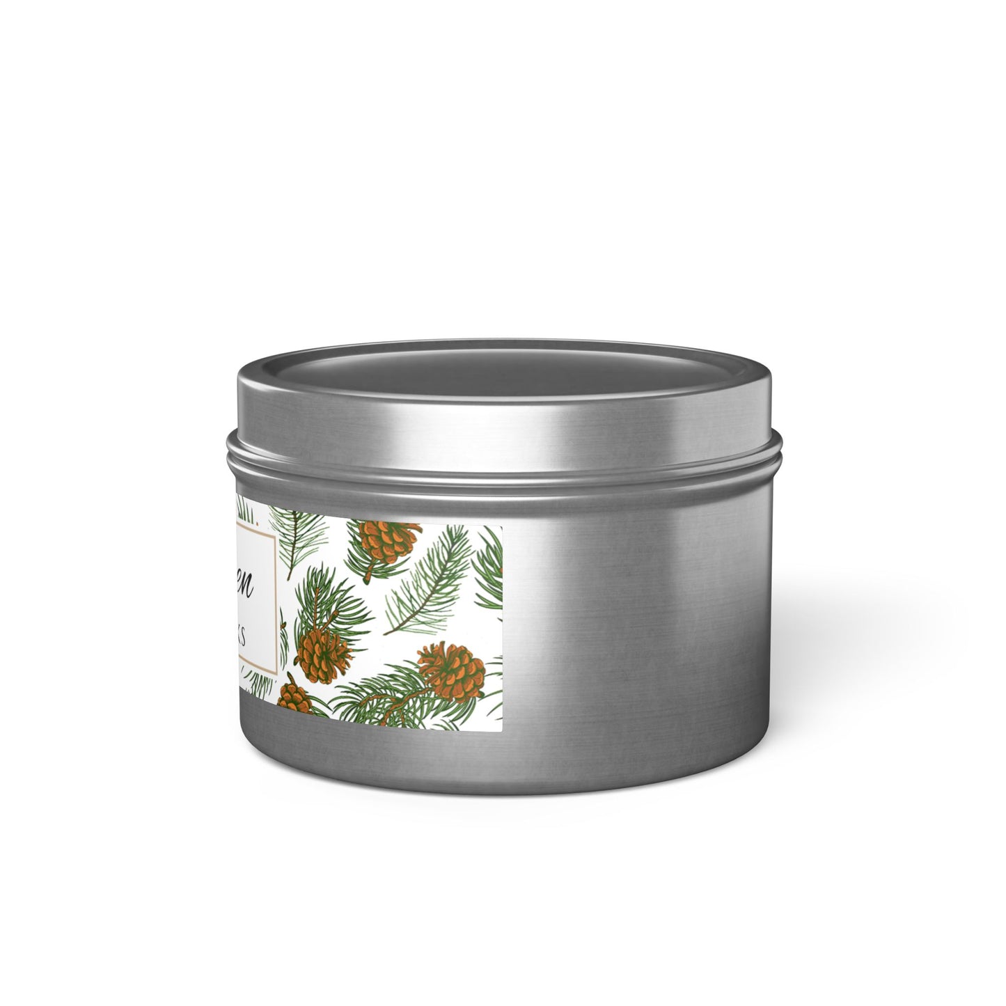 Evergreen Scented Coconut Soy Wax Candle, 4 oz. Silver Tin Jar with Lid - Winter Home Decor, Seasonal Candle for Holiday Celebrations, Christmas Candle