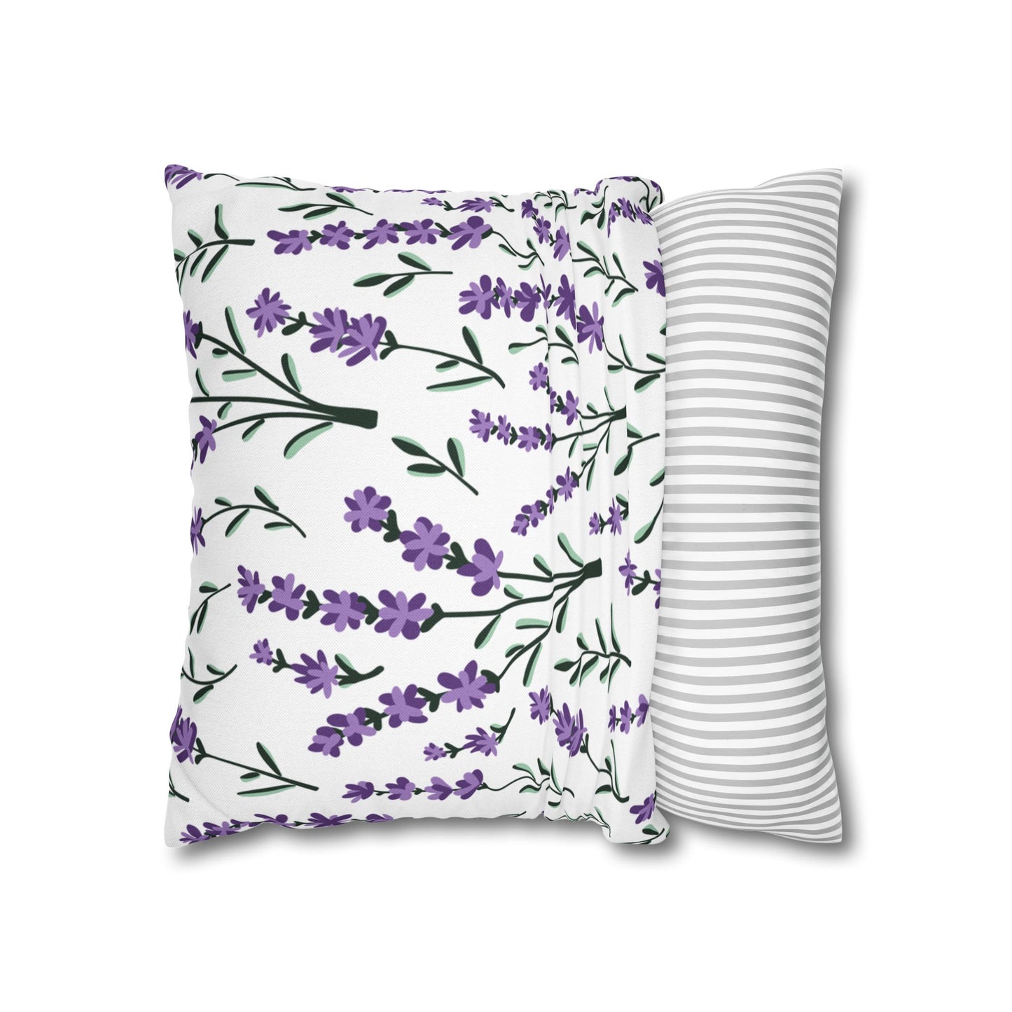 Lavender White Printed Square Pillow Cover (no insert) - Multiple Sizes (14"x14", 16"x16", 18"x18", 20"x20"), Includes zipper closure