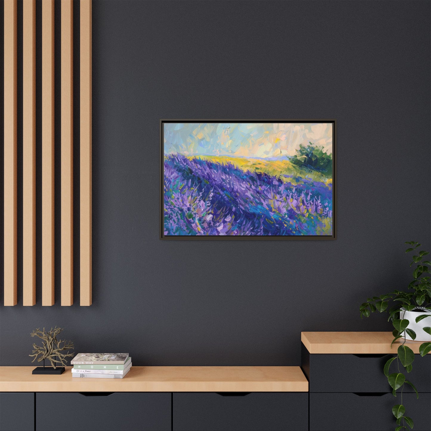 Lavender Fields Framed Matte Canvas Art - Multiple Frame Colors & Size Options