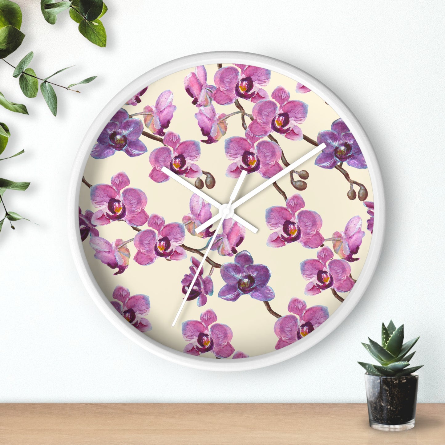 Vanilla Orchid Wall Clock - Select from Black, White or Natural Wood Color