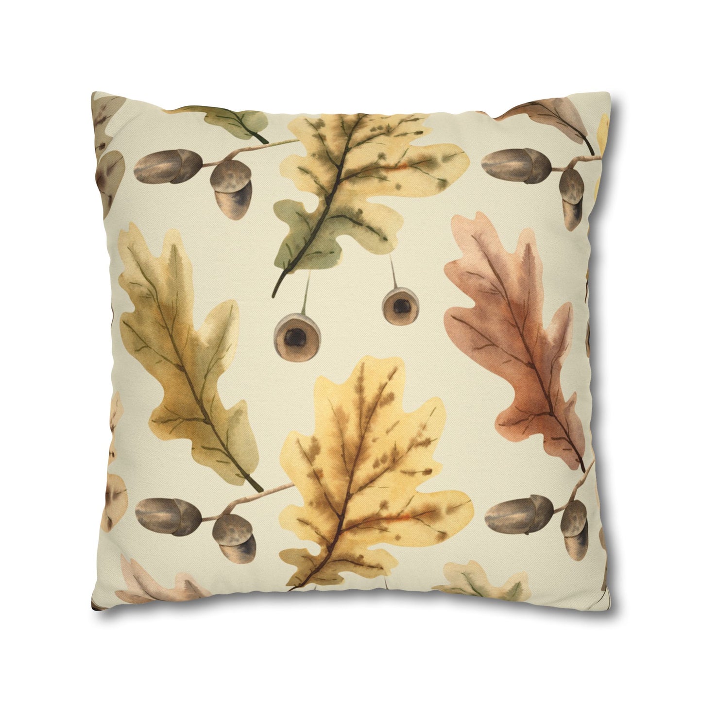 Oak Leaves Printed Square Pillow Cover (no insert) - Multiple Sizes (14"x14", 16"x16", 18"x18", 20"x20"), Includes zipper closure