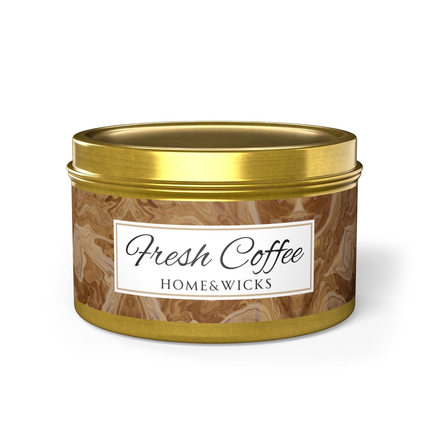 Fresh Coffee Scented Coconut Soy Wax Candle, 8 oz. Gold Tin Jar with Lid - Winter Home Decor, Seasonal Candles for Holiday Celebrations, Christmas Candle