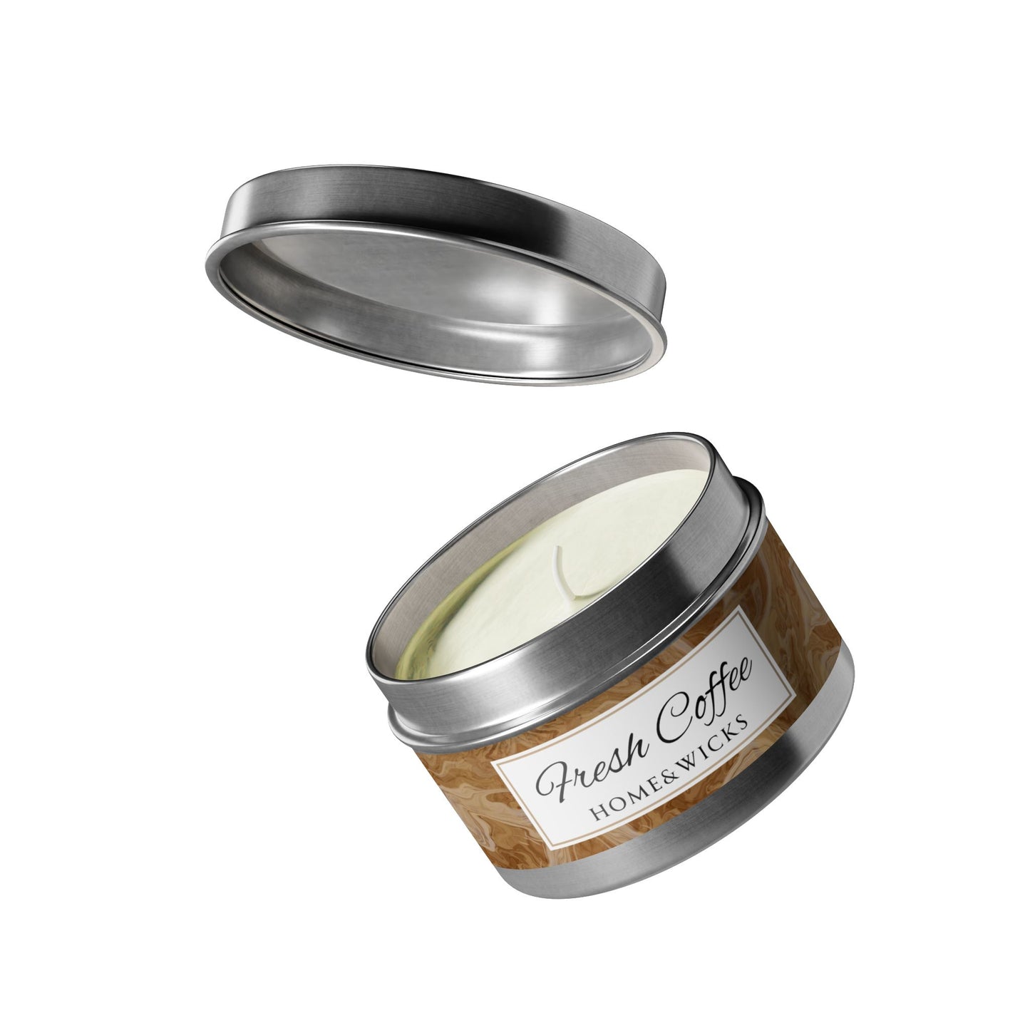 Fresh Coffee Scented Coconut Soy Wax Candle, 4 oz. Silver Tin Jar with Lid - Cozy Home Decor, Garamond, Coffee Lover Gift, Relaxing Coffee Candle