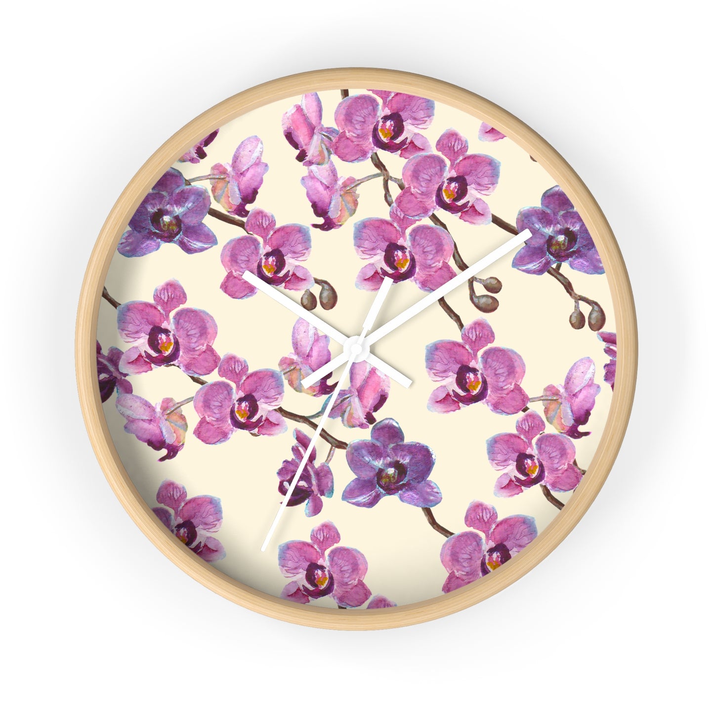 Vanilla Orchid Wall Clock - Select from Black, White or Natural Wood Color