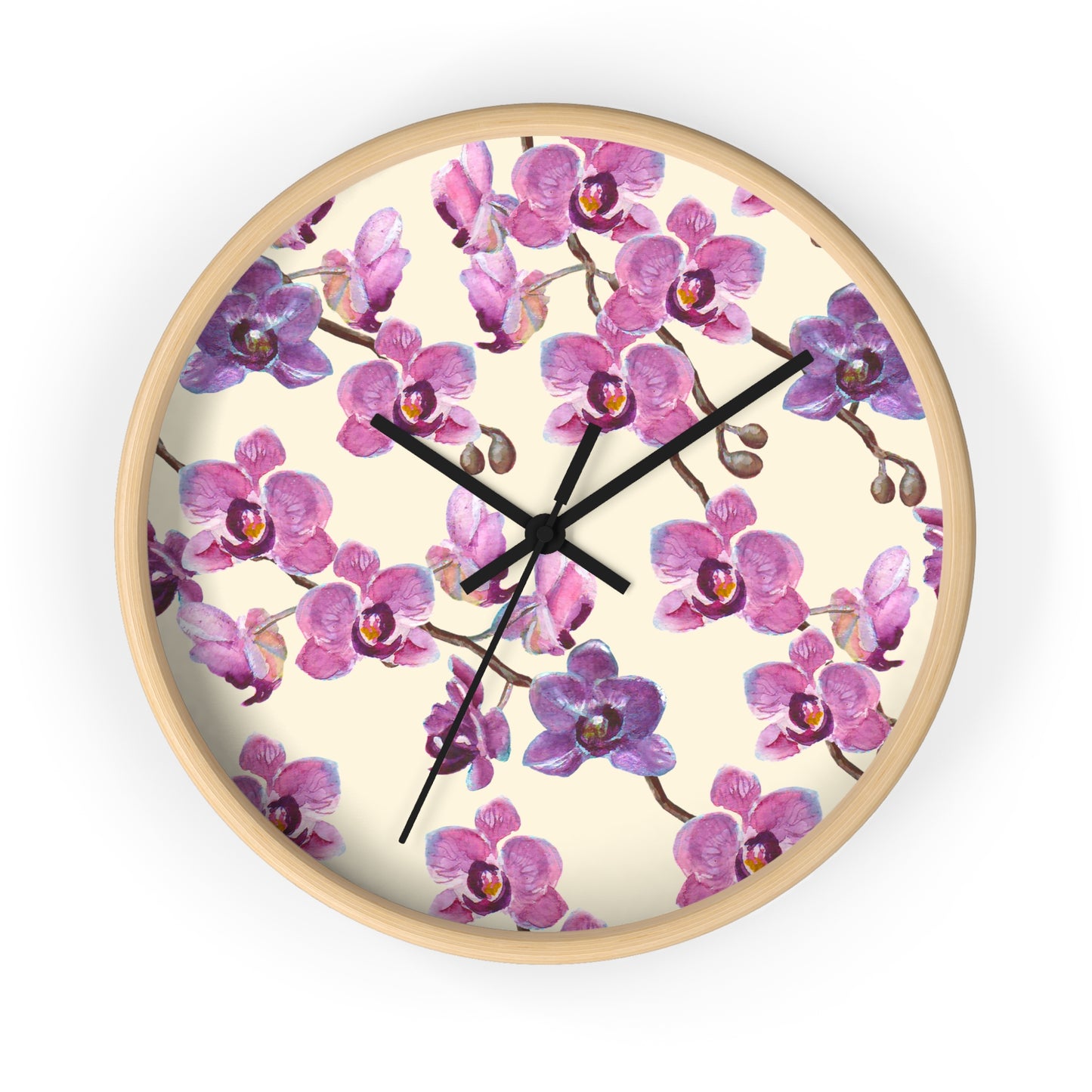 Vanilla Orchid Wall Clock - Select from Black, White or Natural Wood Color