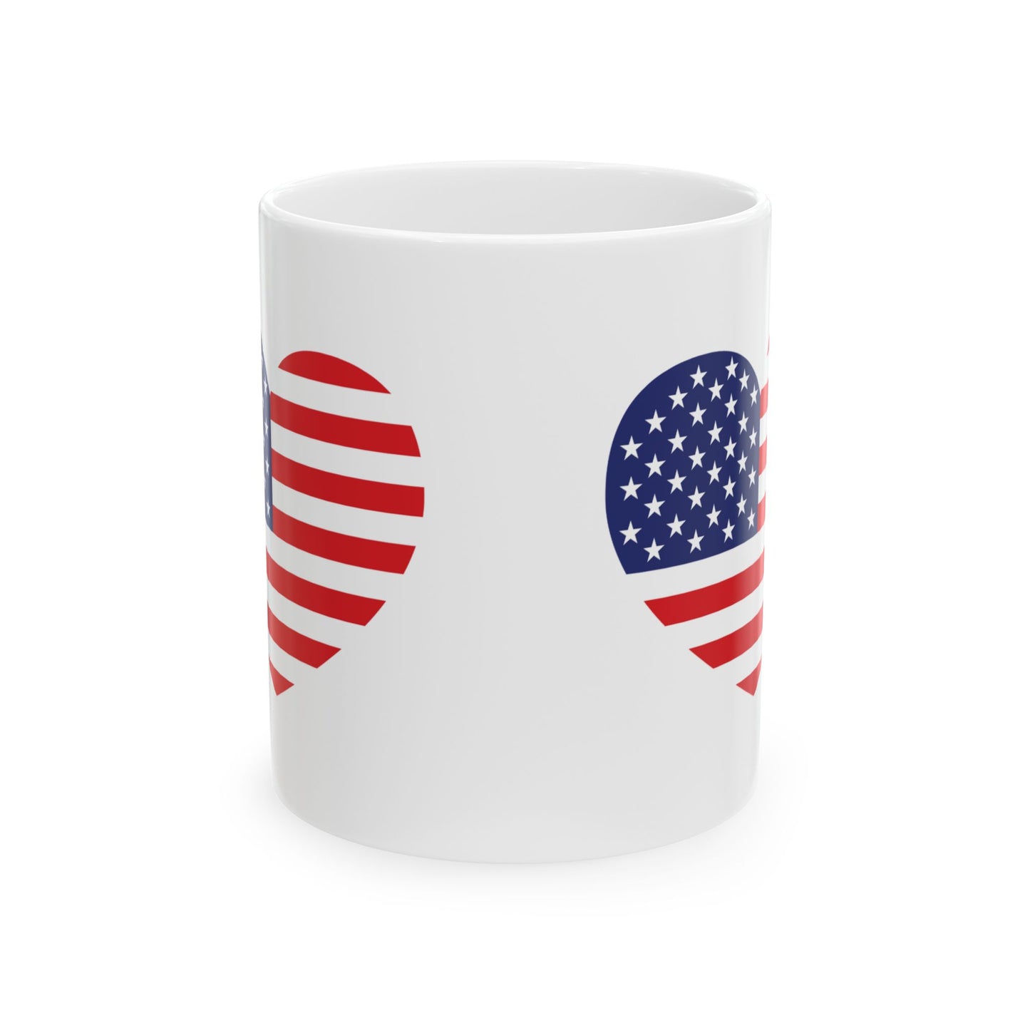 American Flag Heart Mug - 11 oz. & 15 oz. size options - Patriotic Heart Ceramic Mug, Independence Day Gift, Patriotic Coffee Cup, Love USA Drinkware