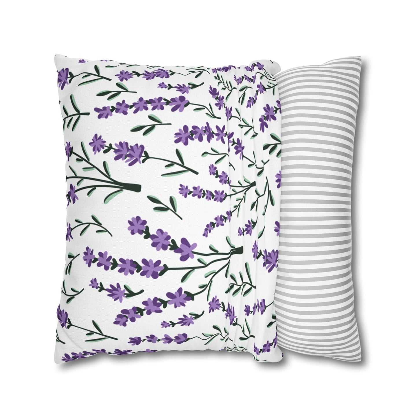Lavender White Printed Square Pillow Cover (no insert) - Multiple Sizes (14"x14", 16"x16", 18"x18", 20"x20"), Includes zipper closure