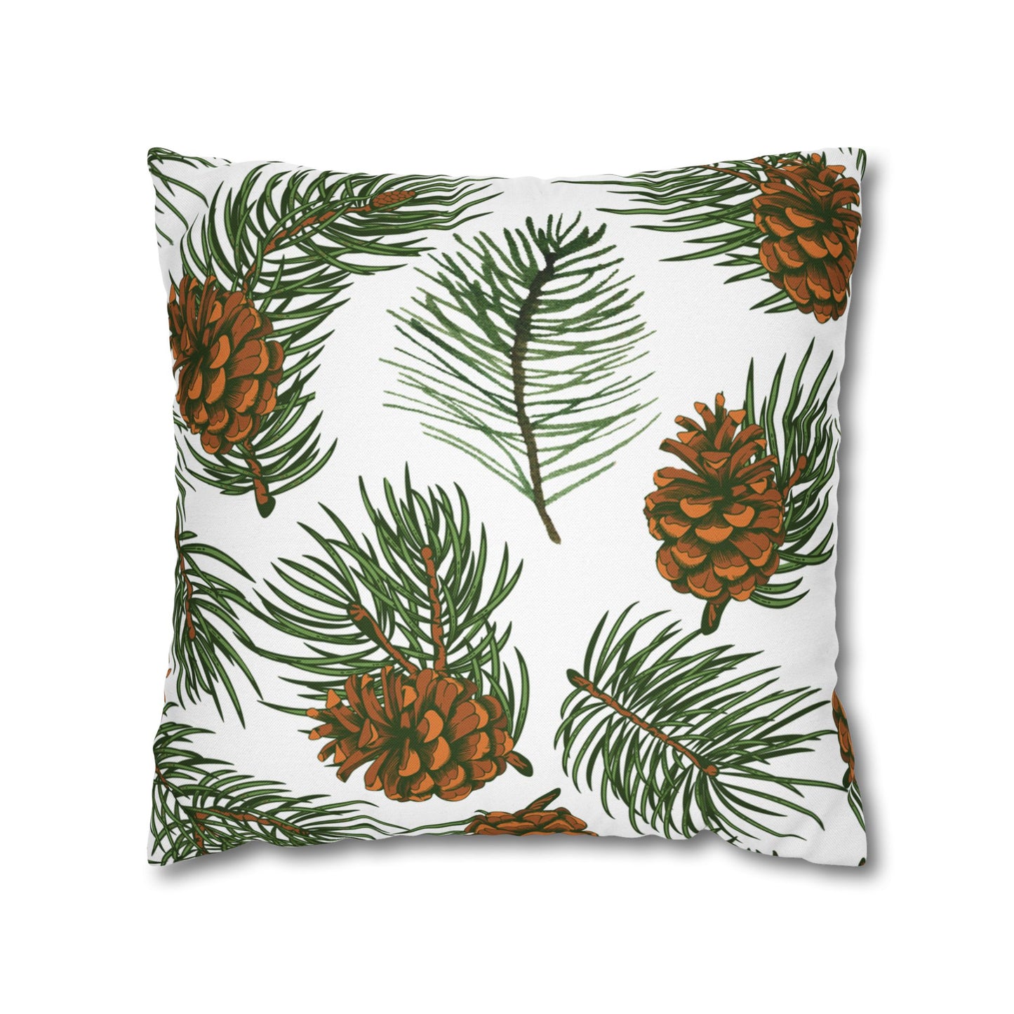 Needles & Cones Printed Square Pillow Cover (no insert) - Multiple Sizes (14"x14", 16"x16", 18"x18", 20"x20"), Includes zipper closure