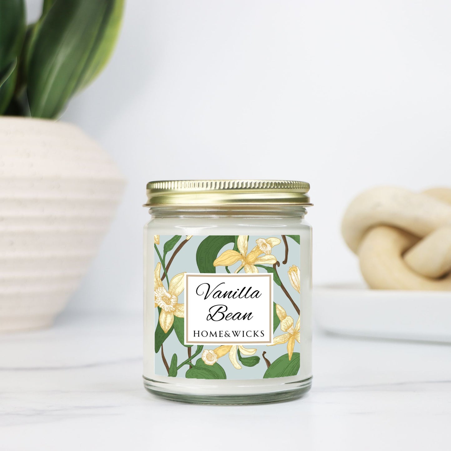 Vanilla Bean Coconut Apricot Wax Candle, 9 oz Amber Jar, Gold Lid - Relaxing Scent, Gift for Her, Vanilla Aromatherapy, Natural Coconut Wax